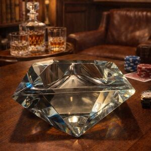 Vintage Baccarat Art Deco Star-of-David Crystal Ashtray | 6” Faceted Prism